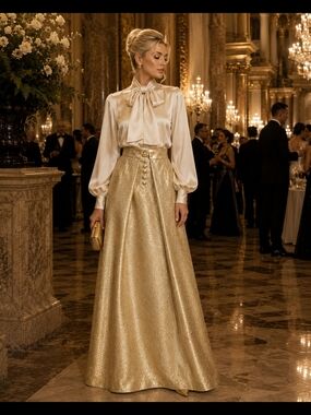 Elegant Gold Evening Maxi Skirt - Luxury Formal Wear